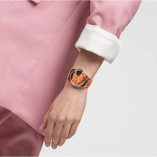 SWATCH BARNS-GRAHAM'S ORANGE AND RED ON PINK