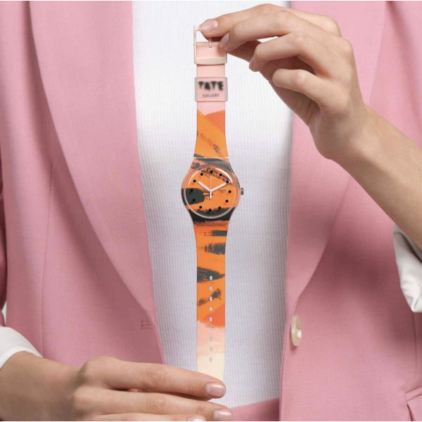 SWATCH BARNS-GRAHAM'S ORANGE AND RED ON PINK