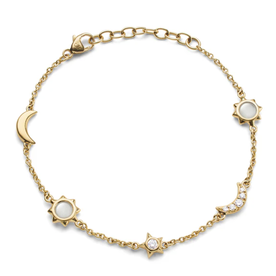 MONICA RICH KOSANN 18kt Yellow Gold Sun, Moon and Stars Diamond and Moonstone Chain Bracelet
