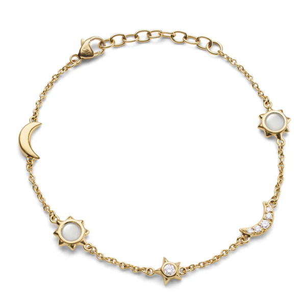MONICA RICH KOSANN 18kt Yellow Gold Sun, Moon and Stars Diamond and Moonstone Chain Bracelet