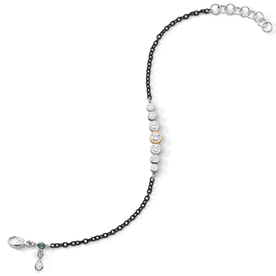 MONICA RICH KOSANN Bezel Set Sapphire & Black Steel Tennis Bracelet In Sterling Silver and 18K Gold
