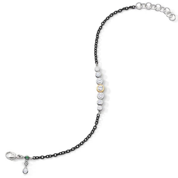 MONICA RICH KOSANN Bezel Set Sapphire & Black Steel Tennis Bracelet In Sterling Silver and 18K Gold