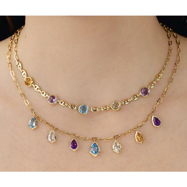 SHY CREATION INC 14kt Yellow Gold 6.18 Multicolor Sapphire Necklace