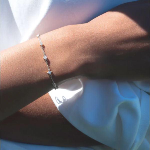 MONICA RICH KOSANN Fancy Cut Staggered Rock Crystal Tennis Bracelet In Sterling Silver
