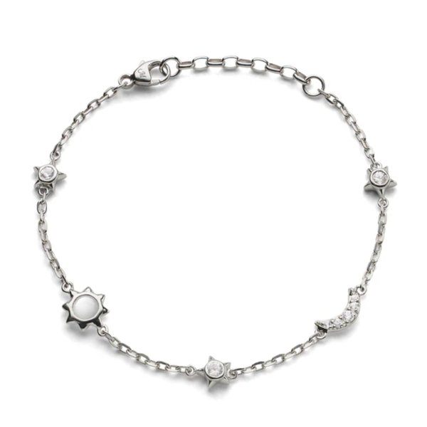 MONICA RICH KOSANN Sun, Moon and Stars Moonstone and White Sapphire Chain Bracelet in Sterling Silver