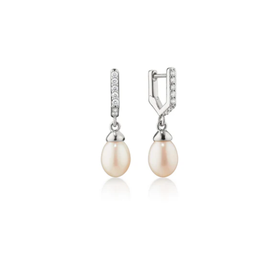 MONICA RICH KOSANN Infinity Huggie Pearl Drop Earrings Sold as Pair with Pave Sapphires in Sterling Silver