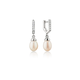 MONICA RICH KOSANN Infinity Huggie Pearl Drop Earrings Sold as Pair with Pave Sapphires in Sterling Silver