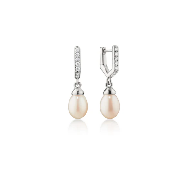 MONICA RICH KOSANN Infinity Huggie Pearl Drop Earrings Sold as Pair with Pave Sapphires in Sterling Silver