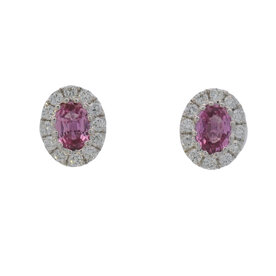 14kt white gold .49 Diamond 1.17 Pink Sapphire Earings