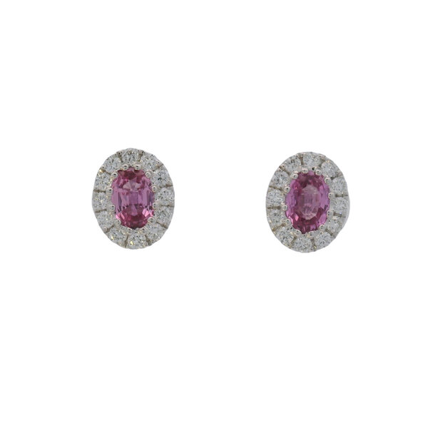 14kt white gold .49 Diamond 1.17 Pink Sapphire Earings
