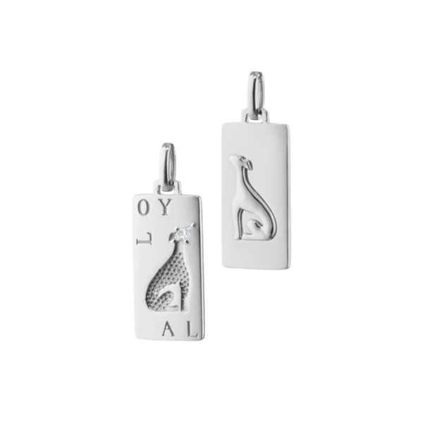 MONICA RICH KOSANN “Loyal” Dog Sterling Silver Intaglio Charm with Kite Shaped Sapphire. Your Story, Not Ours™