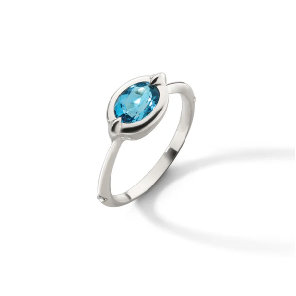 MONICA RICH KOSANN "Points North" London Blue Topaz Ring with White Sapphires