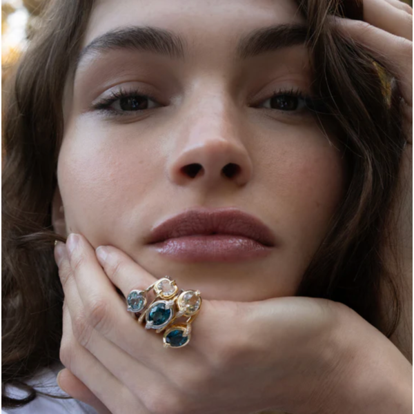 MONICA RICH KOSANN "Points North" London Blue Topaz Ring with White Sapphires