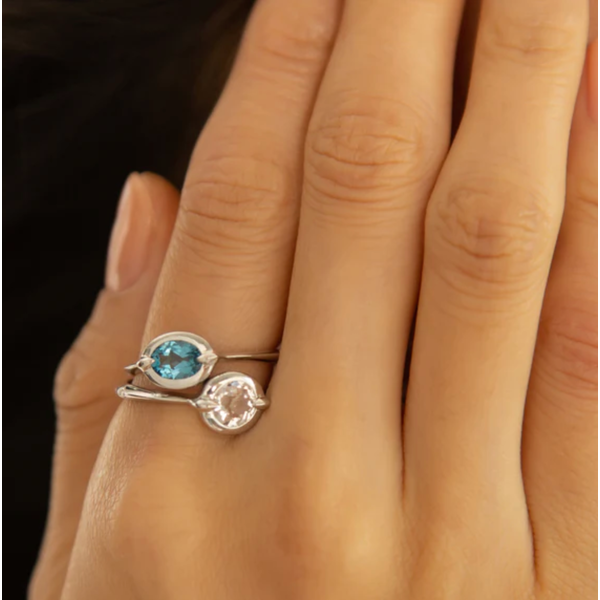 MONICA RICH KOSANN "Points North" London Blue Topaz Ring with White Sapphires