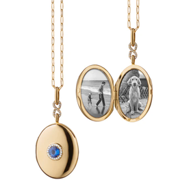 MONICA RICH KOSANN Sapphire Infinity Locket in 18K Yellow Gold with Diamonds