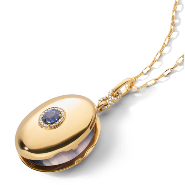 MONICA RICH KOSANN Sapphire Infinity Locket in 18K Yellow Gold with Diamonds