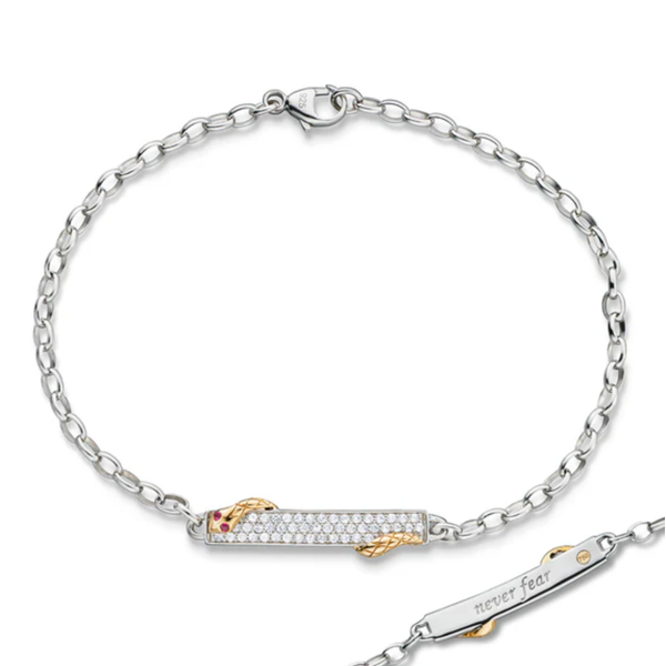MONICA RICH KOSANN Two-Tone "Never Fear" Poesy Bracelet in Sterling Silver and 18K Yellow Gold.