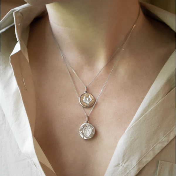 MONICA RICH KOSANN "Warrior" Lion Sterling Silver Intaglio Charm with Baguette Cut Sapphire