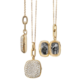 MONICA RICH KOSANN Slim "Rae" Locket Necklace with White Diamonds in 18K Yellow Gold