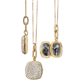 MONICA RICH KOSANN Slim "Rae" Locket Necklace with White Diamonds in 18K Yellow Gold