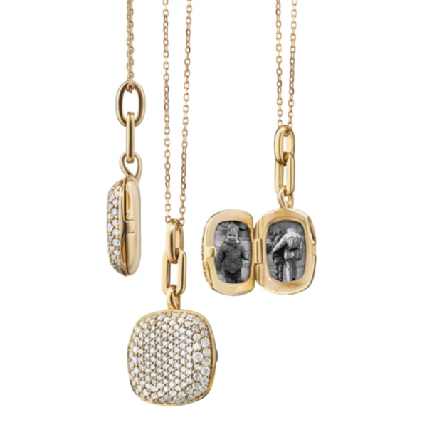MONICA RICH KOSANN Slim "Rae" Locket Necklace with White Diamonds in 18K Yellow Gold