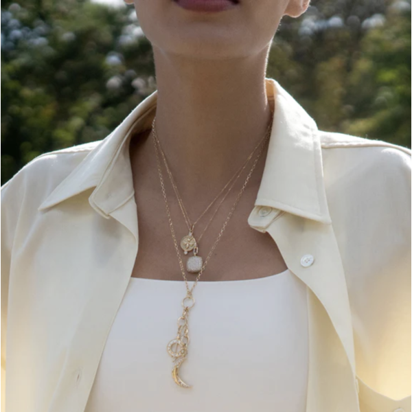 MONICA RICH KOSANN Slim "Rae" Locket Necklace with White Diamonds in 18K Yellow Gold