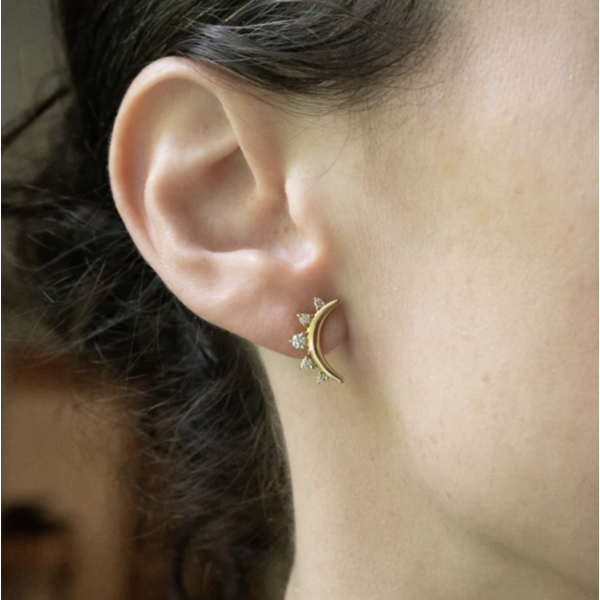 MONICA RICH KOSANN Diamond Moon Stud Earrings in 18K Yellow Gold