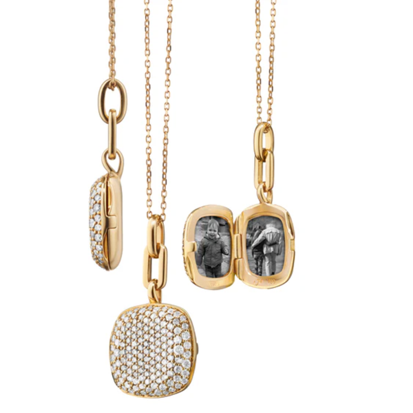 MONICA RICH KOSANN Slim "Rae" Locket Necklace with White Diamonds in 18K Yellow Gold