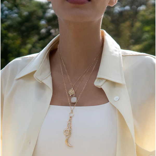 MONICA RICH KOSANN Slim "Rae" Locket Necklace with White Diamonds in 18K Yellow Gold