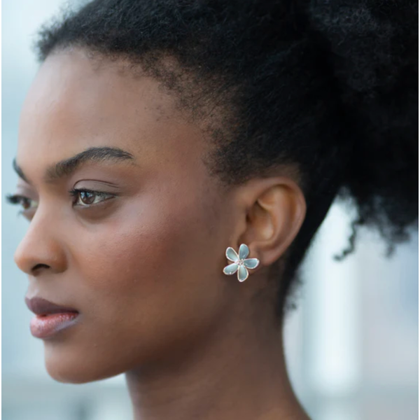 MONICA RICH KOSANN Blue Topaz Doublet Flower Stud Earrings