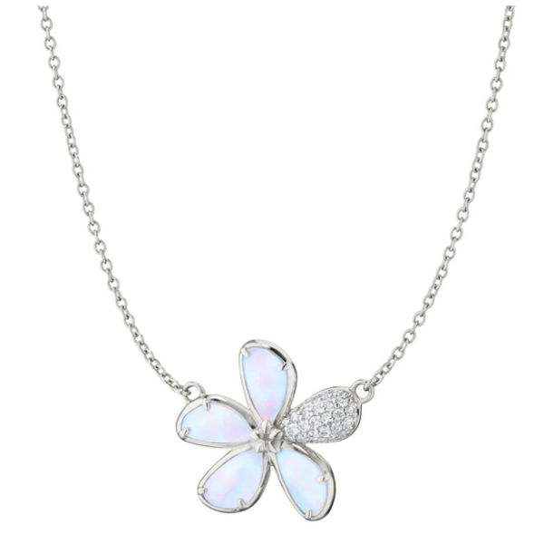 MONICA RICH KOSANN Mother of Pearl Flower Necklace with Pavé White Sapphires