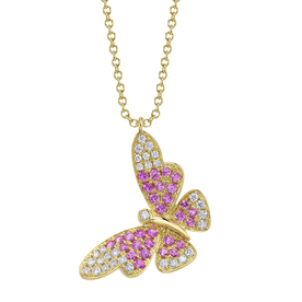 SHY CREATION INC SC55027531 - 14ky .38 P Sapph .17 Dia Butterfly Pendant