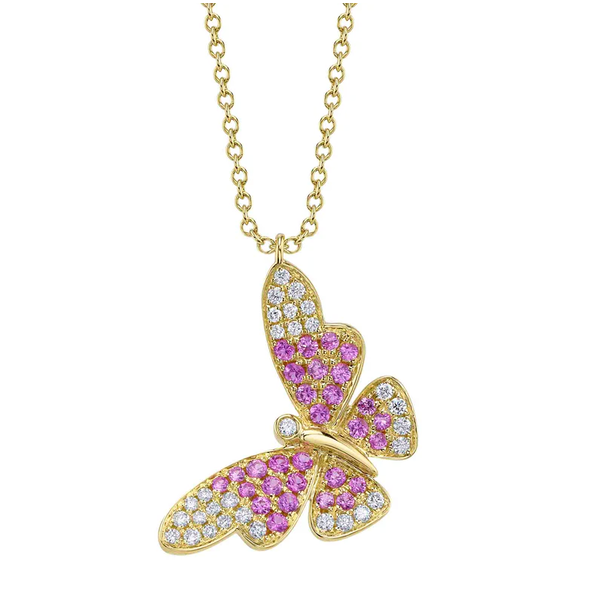 SHY CREATION INC SC55027531 - 14ky .38 P Sapph .17 Dia Butterfly Pendant