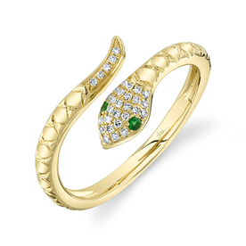 SHY CREATION INC SC55024908 - 14KY Di .07ct Green Garnet .02ct Snake Ring