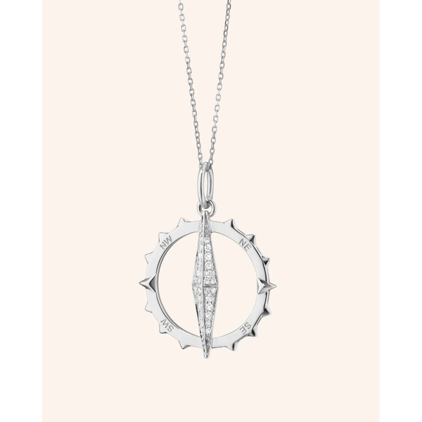 MONICA RICH KOSANN Large "Points North" Compass with Pavé White Sapphires in Sterling Silver