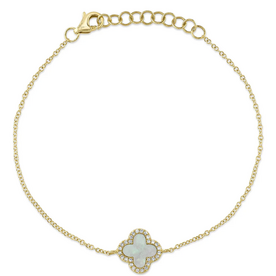 SHY CREATION INC 14kt Yellow Gold .07 Diamond .40 Mother of Pearl Clover Bracelet