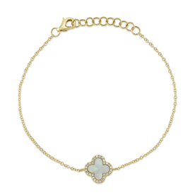 SHY CREATION INC 14kt Yellow Gold .07 Diamond .40 Mother of Pearl Clover Bracelet SHY CREATION INC 14kt Yellow Gold .07 Diamond .40 Mother of Pearl Clover Bracelet