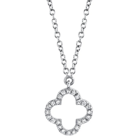 SHY CREATION INC 14kt White Gold .08 Diamond Clover Necklace