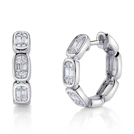 SHY CREATION INC 14kt White Gold .39 Diamond Baguette  Octagon Hoops