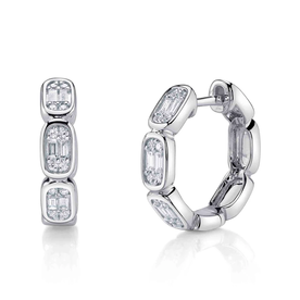 SHY CREATION INC 14kt White Gold .39 Diamond Baguette  Octagon Hoops