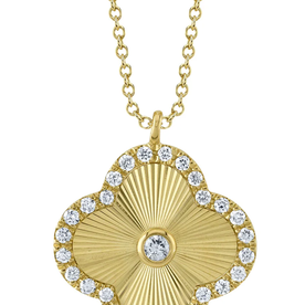 SHY CREATION INC 14kt Yellow Gold .22 Diamond Ribbed Clover Necklace
