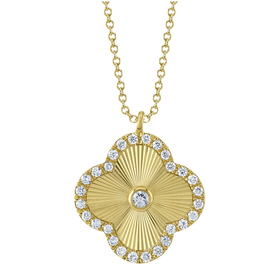 SHY CREATION INC 14kt Yellow Gold .22 Diamond Ribbed Clover Necklace