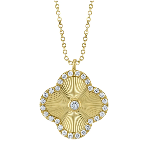 SHY CREATION INC 14kt Yellow Gold .22 Diamond Ribbed Clover Necklace