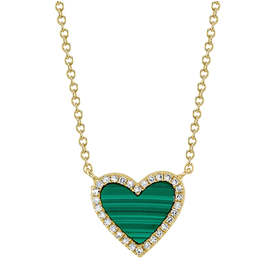 SHY CREATION INC 14kt Yellow Gold .09 Diamond .81 Malachite Heart Necklace SHY CREATION INC 14kt Yellow Gold .09 Diamond .81 Malachite Heart Necklace