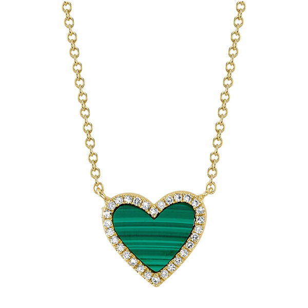 SHY CREATION INC 14kt Yellow Gold .09 Diamond .81 Malachite Heart Necklace