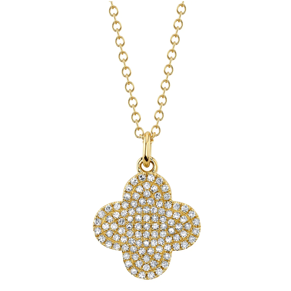 SHY CREATION INC 14kt Yellow Gold .23 Diamond Pave Clover Necklace