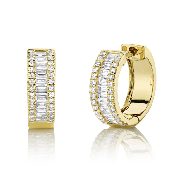 SHY CREATION INC 14kt Yellow Gold .49 Diamond Baguette Huggies