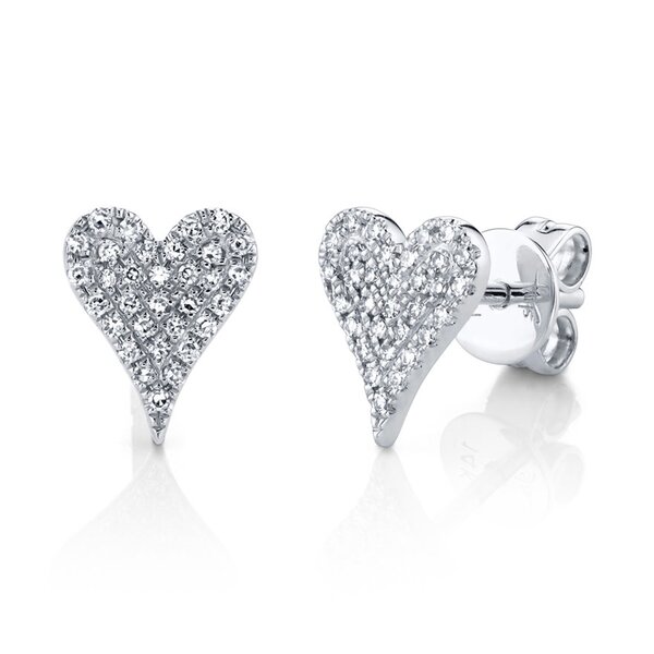 SHY CREATION INC 14kt White Gold .14 Diamond Pave Heart Studs