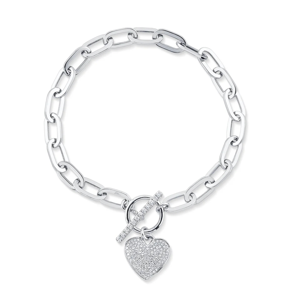 SHY CREATION INC SC55024898Z7.5 - 14kw .41 Dia Pave Paperclip Heart Bracelet
