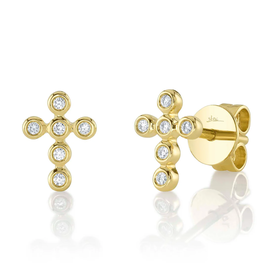 SHY CREATION INC 14kt Yellow Gold .07 Diamond Bezel Cross Studs